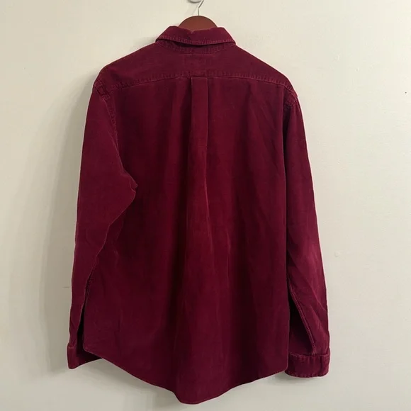 Vintage 90s Ralph Lauren Burgundy Corduroy Button Down Shirt Size XL